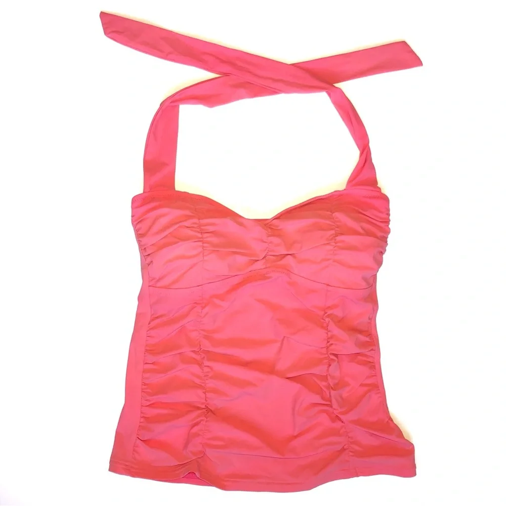 Lands End Swim Coral Pink Tankini and Brown Floral Swim Skirt 4P 4 Petite